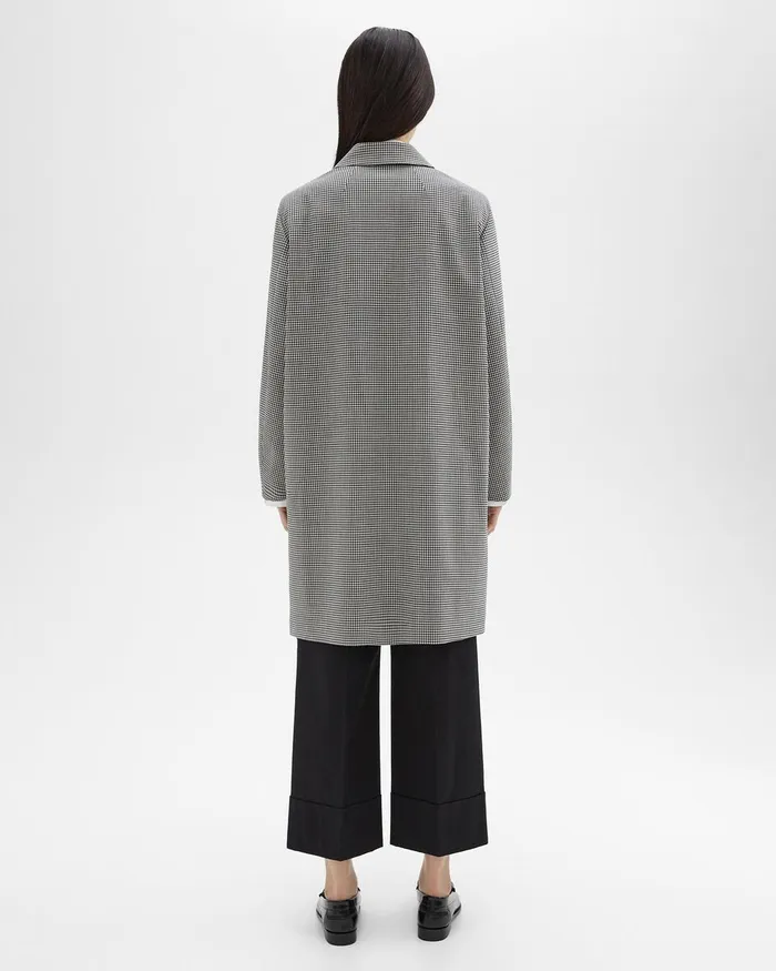 Women Theory Outerwear Car Coat In Checked Stretch Wool Black Multi