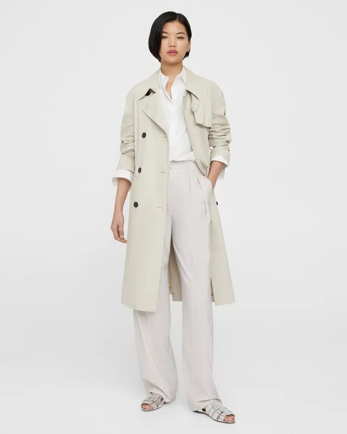 Women Theory Outerwear DoubleBreasted Trench Coat In CottonBlend Sand