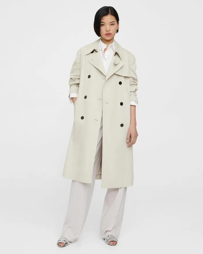 Women Theory Outerwear DoubleBreasted Trench Coat In CottonBlend Sand