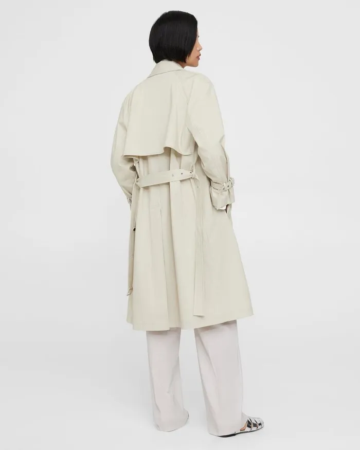 Women Theory Outerwear DoubleBreasted Trench Coat In CottonBlend Sand