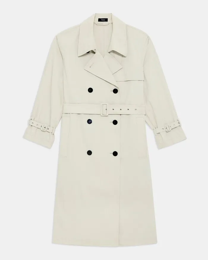 Women Theory Outerwear DoubleBreasted Trench Coat In CottonBlend Sand