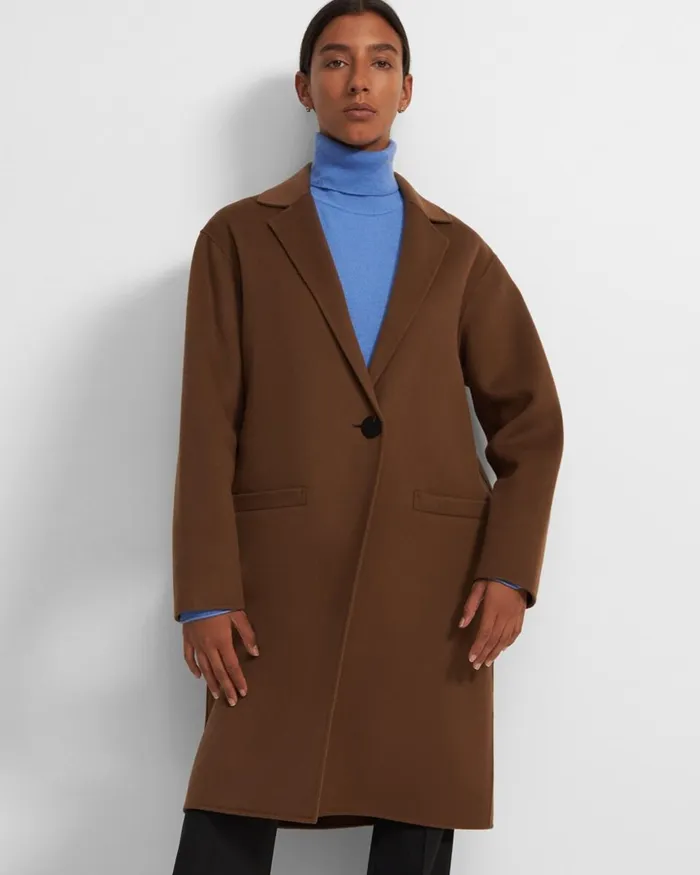 Women Theory Outerwear Overcoat In DoubleFace WoolCashmere Russet