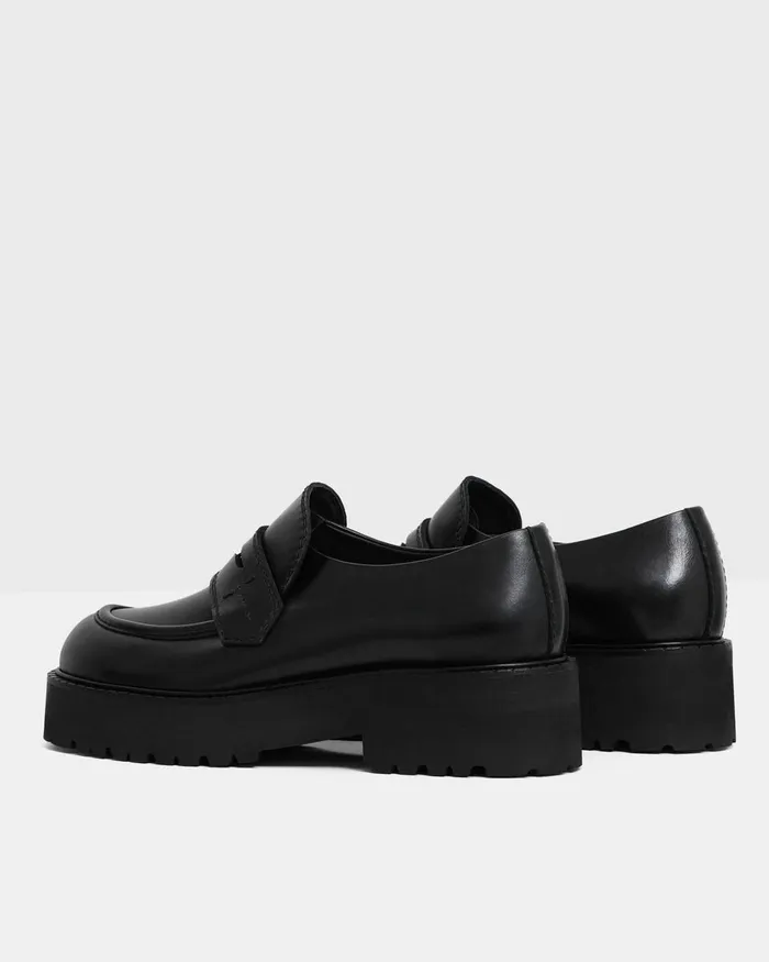 Women Theory Shoes Leather Platform Loafer Black
