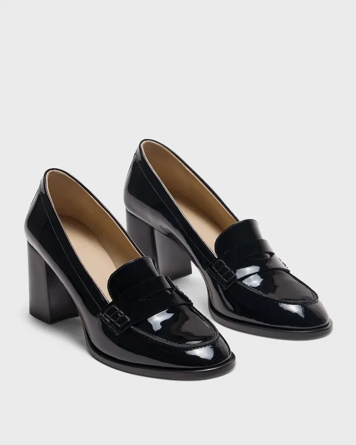 Women Theory Shoes Loafer Pump In Patent Leather Black