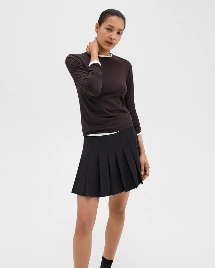 Women Theory Skirts Pleated Mini Skirt In Stretch WoolBlend Black