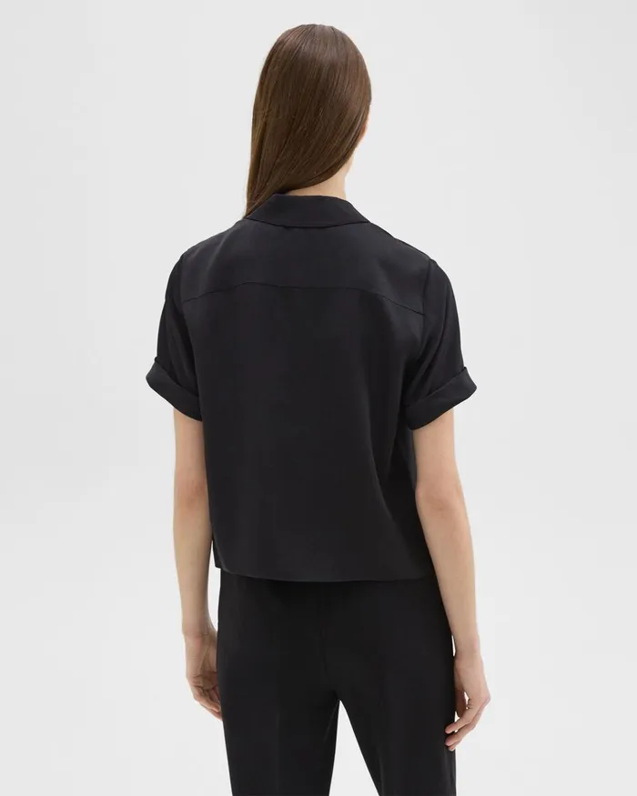 Women Theory Suits Camp Shirt In Silk Georgette Black