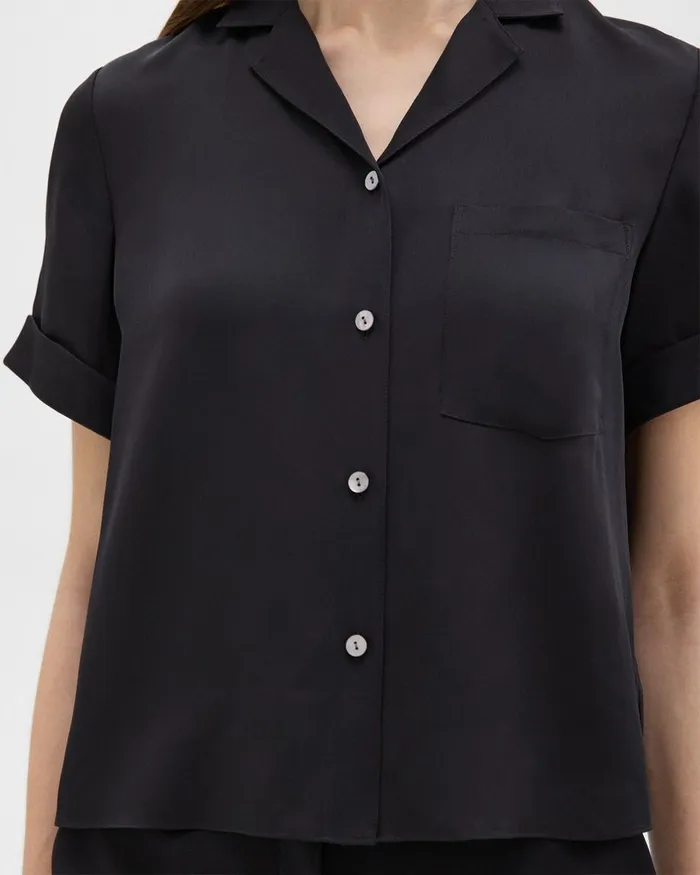 Women Theory Suits Camp Shirt In Silk Georgette Black