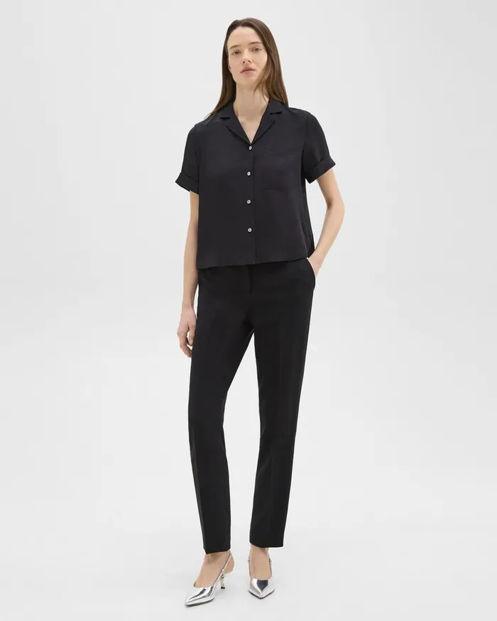Women Theory Suits Camp Shirt In Silk Georgette Black