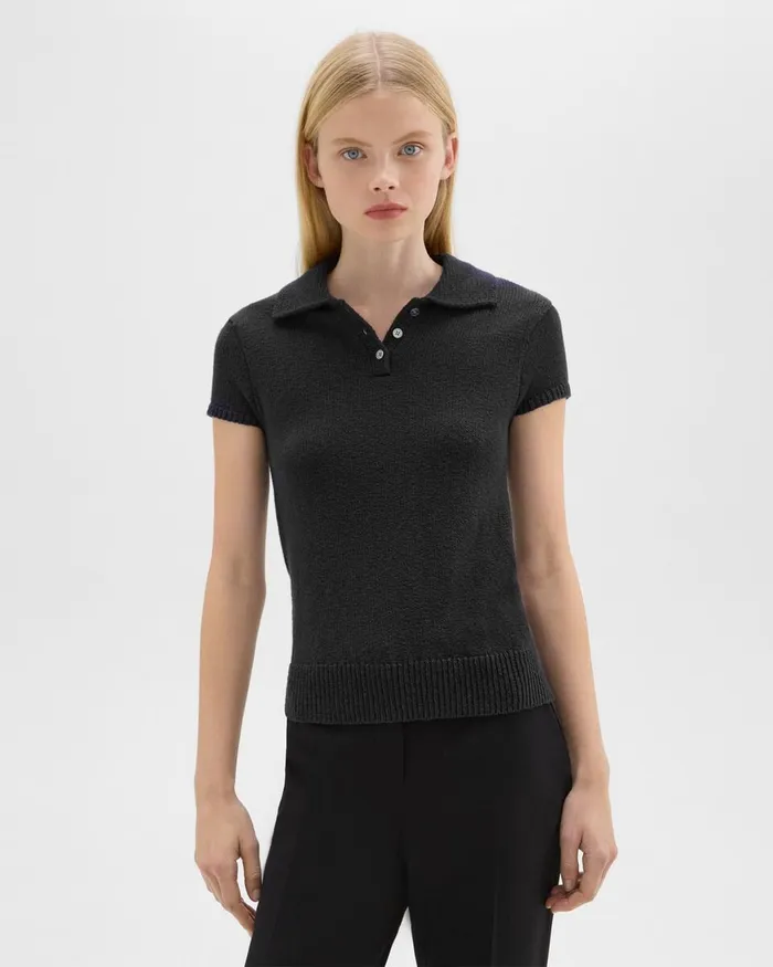 Women Theory Sweaters Cardigans Cap Sleeve Polo In CottonWool Boucleacute Black Women Theory Sweaters Cardigans Cap Sleeve Polo In CottonWool Boucleacute Black