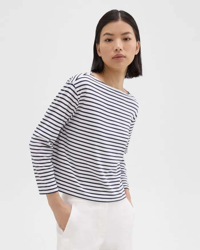 Women Theory TShirts Tank Tops Boat Neck Tee In Striped Cotton Jersey Navy Multi Women Theory TShirts Tank Tops Boat Neck Tee In Striped Cotton Jersey Navy Multi