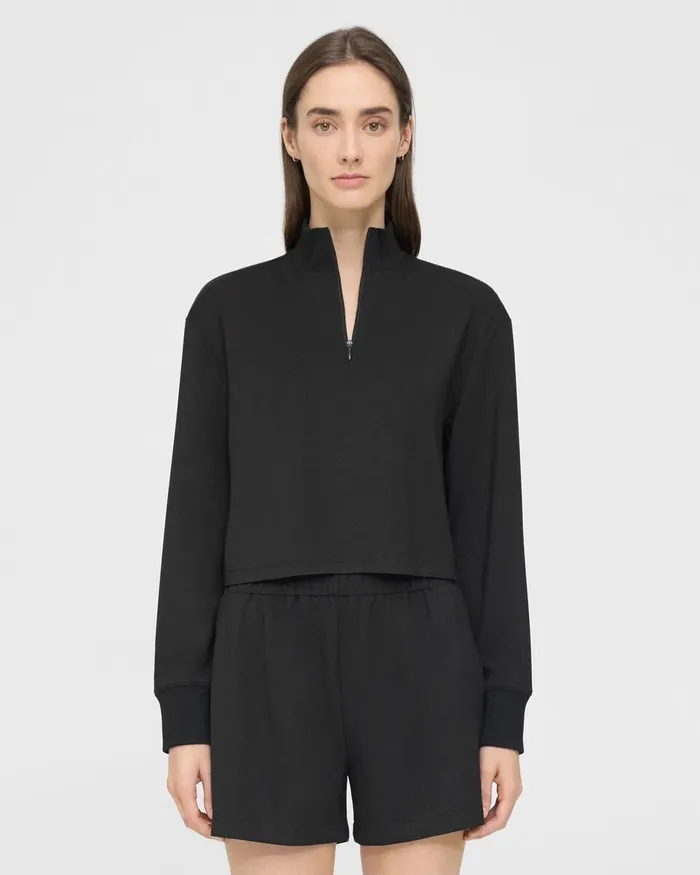 Women Theory TShirts Tank Tops Cropped HalfZip Sweatshirt In DoubleKnit Jersey Black Women Theory TShirts Tank Tops Cropped HalfZip Sweatshirt In DoubleKnit Jersey Black