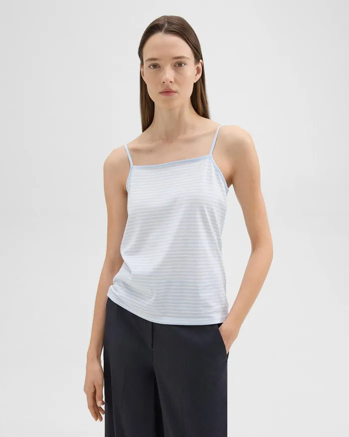 Women Theory TShirts Tank Tops Square Neck Tank In Striped Pima Cotton Skylightwhite Women Theory TShirts Tank Tops Square Neck Tank In Striped Pima Cotton Skylightwhite