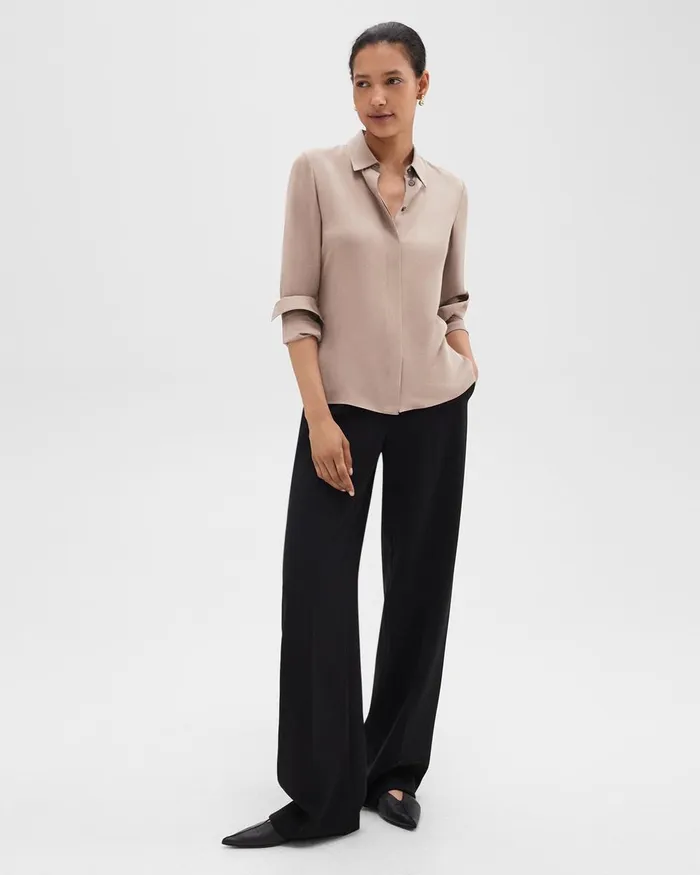 Women Theory Tops Fitted Shirt In Silk Georgette Cinder