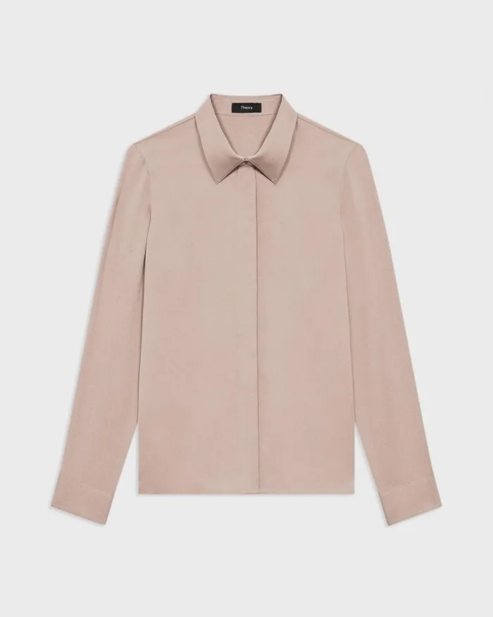 Women Theory Tops Fitted Shirt In Silk Georgette Cinder