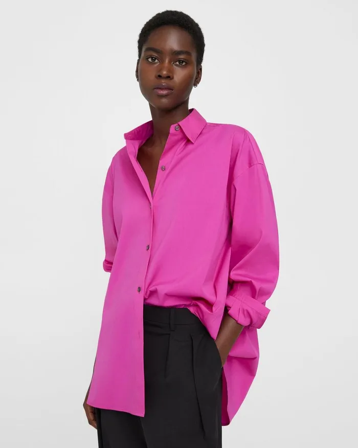 Women Theory Tops Oversized Shirt In Cotton Carnation