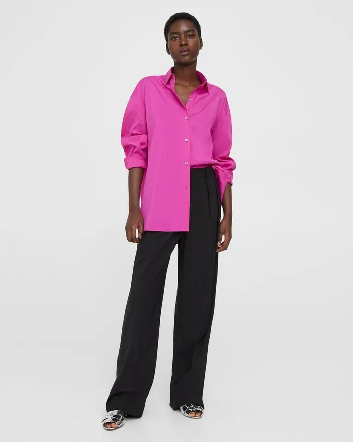 Women Theory Tops Oversized Shirt In Cotton Carnation