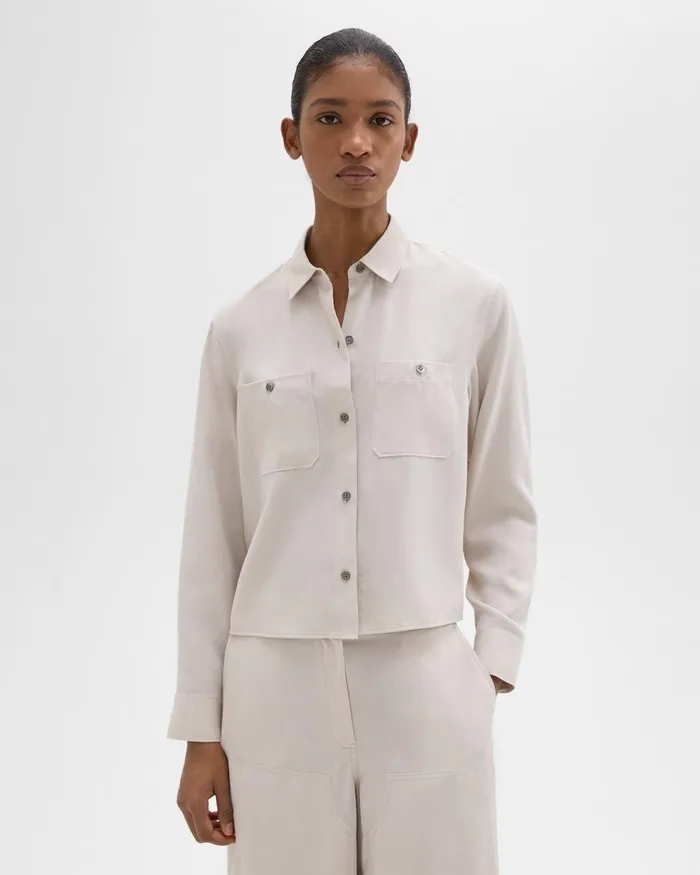 Women Theory Tops Patch Pocket Shirt In Fluid Twill New Sand