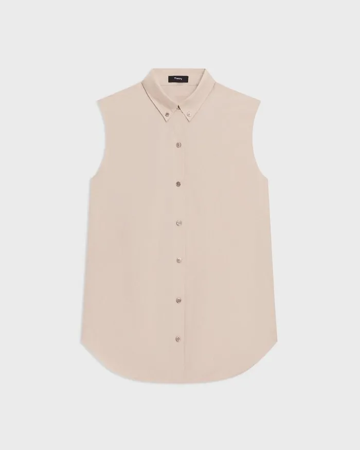 Women Theory Tops Sleeveless Shirt In CottonBlend Soft Gold