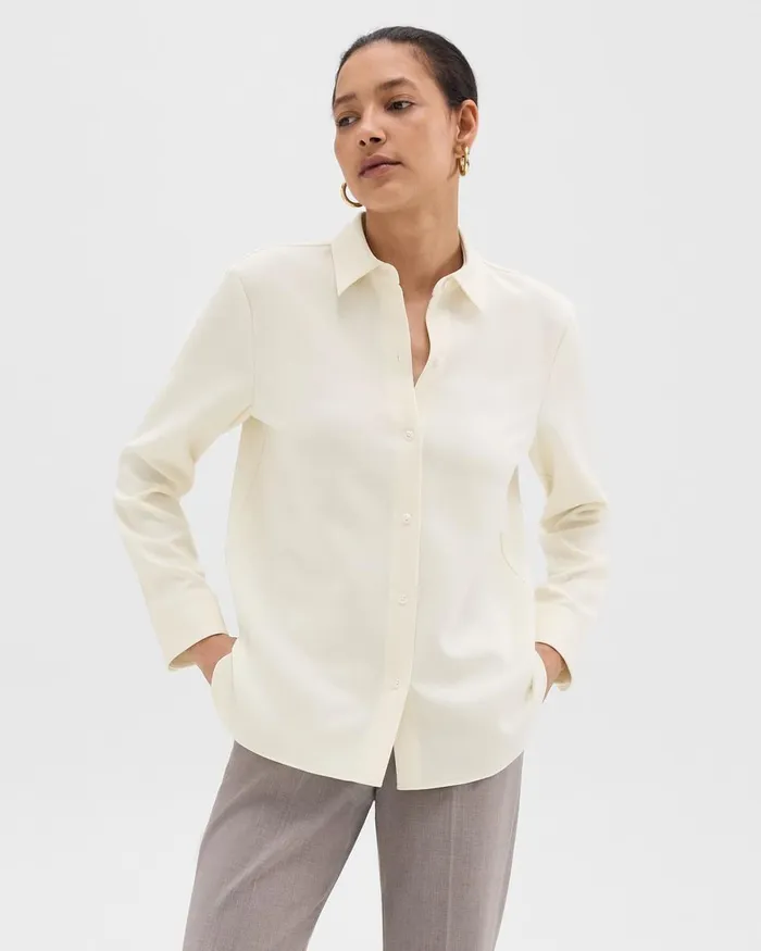 Women Theory Tops Straight Shirt In Admiral Crepe Rice