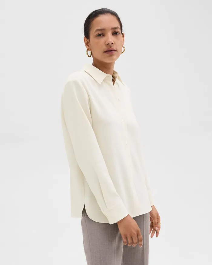Women Theory Tops Straight Shirt In Admiral Crepe Rice