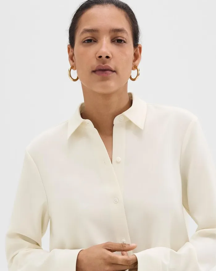 Women Theory Tops Straight Shirt In Admiral Crepe Rice