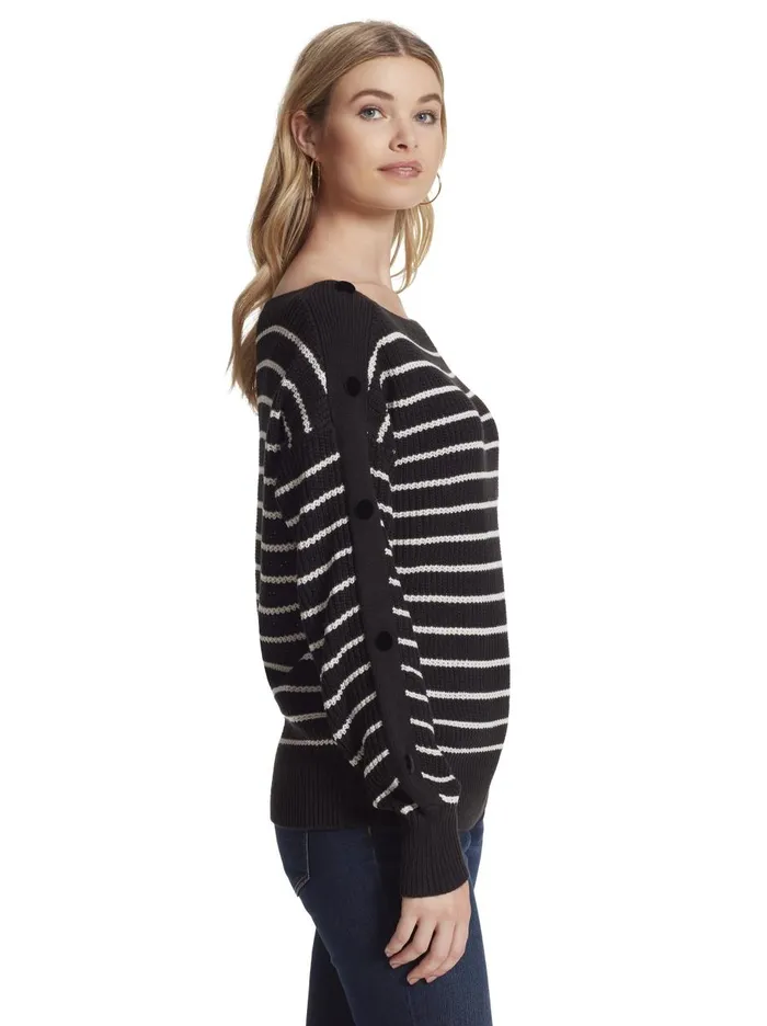 Women Tops Jessica Simpson Adley Sweater In Black and Gardenia Stripe Black And Gardenia Stripe