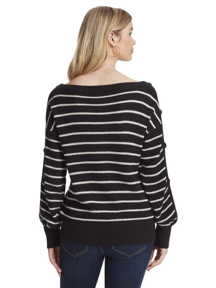 Women Tops Jessica Simpson Adley Sweater In Black and Gardenia Stripe Black And Gardenia Stripe
