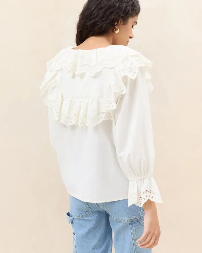 Women Tops Loeffler Randall Alma Milk Broderie Collared Blouse Women Tops Loeffler Randall Alma Milk Broderie Collared Blouse
