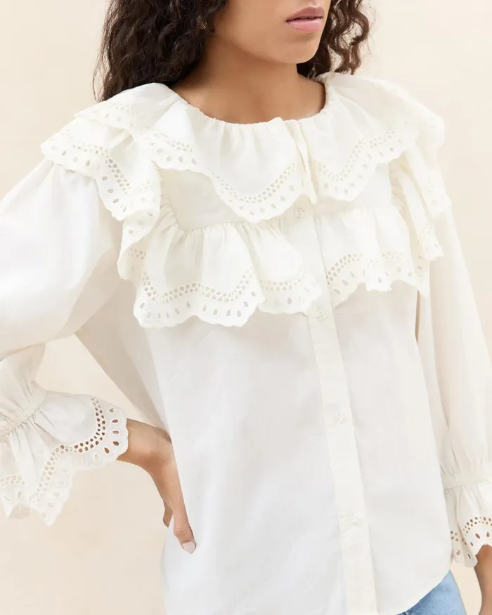 Women Tops Loeffler Randall Alma Milk Broderie Collared Blouse Women Tops Loeffler Randall Alma Milk Broderie Collared Blouse