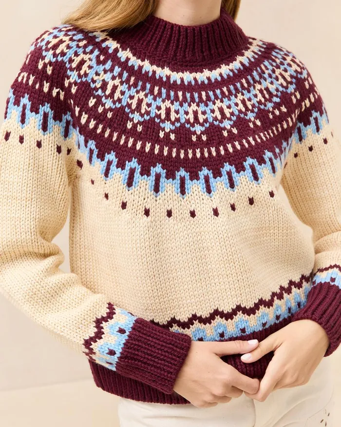 Women Tops Loeffler Randall Florence CreamMaroon Fairisle Sweater Women Tops Loeffler Randall Florence CreamMaroon Fairisle Sweater