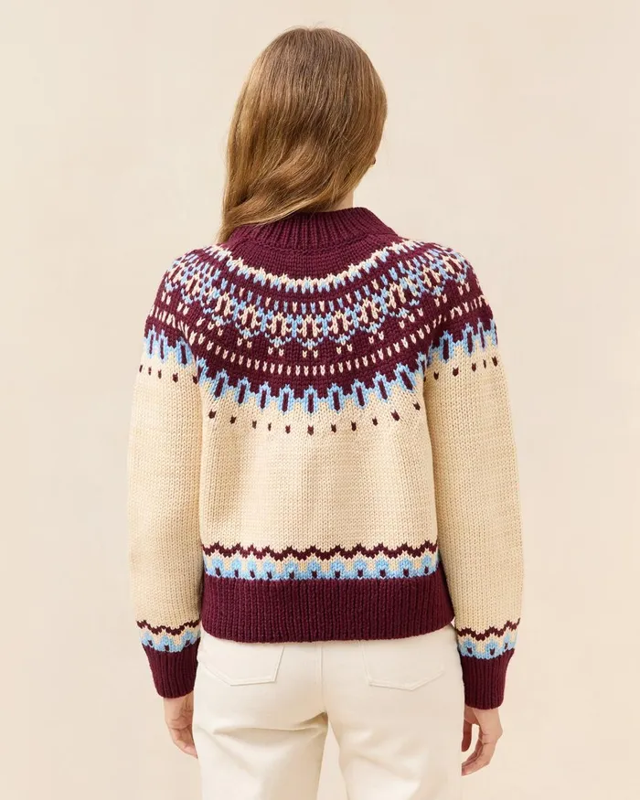 Women Tops Loeffler Randall Florence CreamMaroon Fairisle Sweater Women Tops Loeffler Randall Florence CreamMaroon Fairisle Sweater