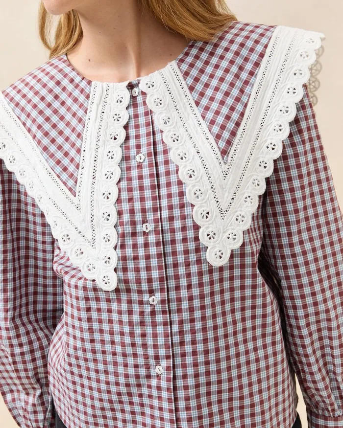 Women Tops Loeffler Randall Ken BlueMaroon Collared Blouse Women Tops Loeffler Randall Ken BlueMaroon Collared Blouse