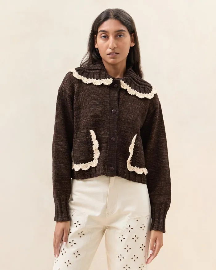 Women Tops Loeffler Randall Lo BrownCream Collared Cardigan L Sweaters and Knits L Apparel Women Tops Loeffler Randall Lo BrownCream Collared Cardigan L Sweaters and Knits L Apparel