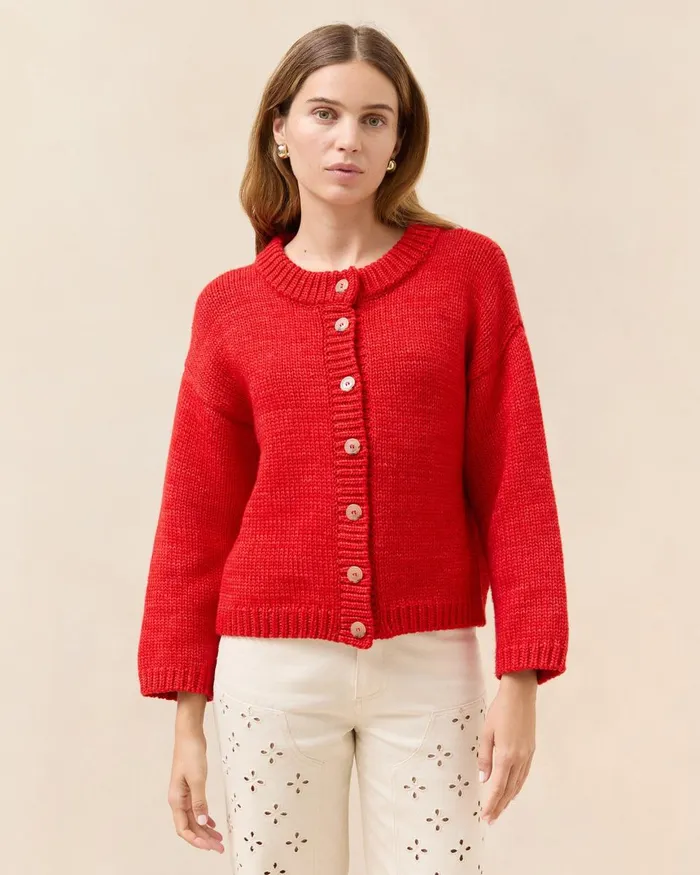 Women Tops Loeffler Randall Maddie Red Wool Cardigan