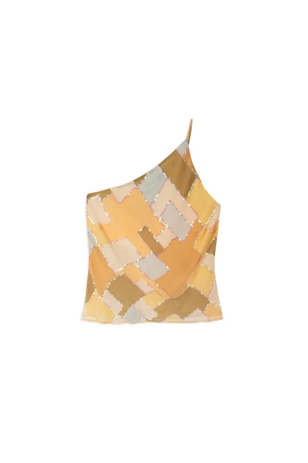 Women Tops RIXO Archie Sepia Patchwork Embellished Women Tops RIXO Archie Sepia Patchwork Embellished