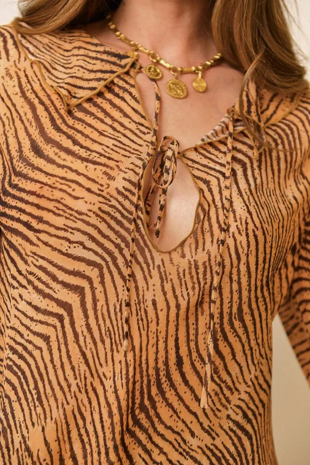 Women Tops RIXO Darwin Sepia Tiger Women Tops RIXO Darwin Sepia Tiger