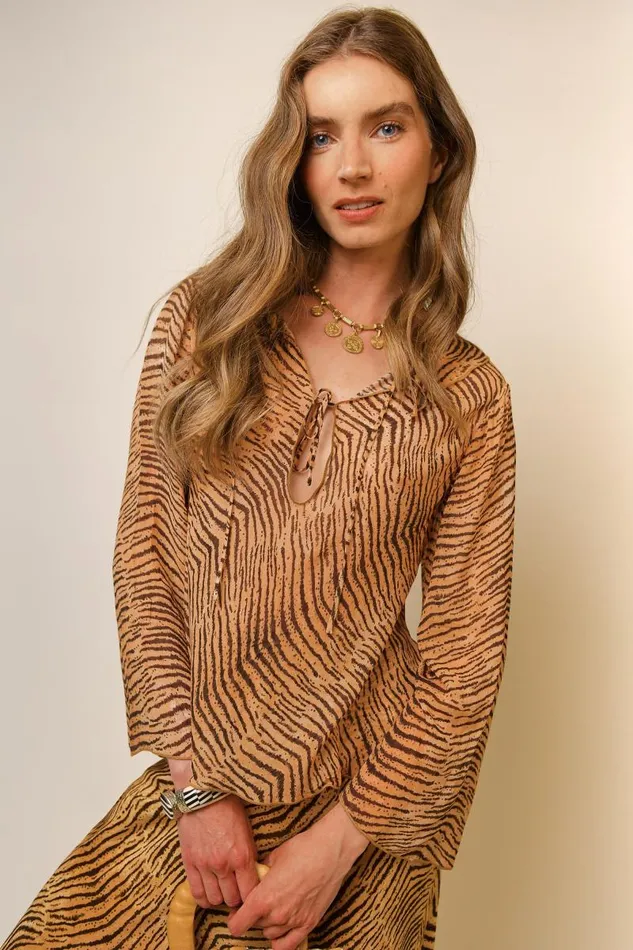 Women Tops RIXO Darwin Sepia Tiger Women Tops RIXO Darwin Sepia Tiger