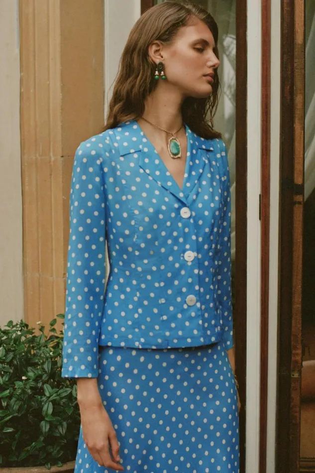 Women Tops RIXO Maisie Polka Dot Blue