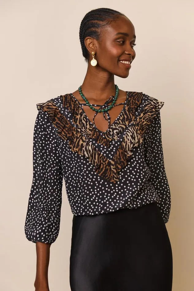 Women Tops RIXO Mirabel Bohemia Leopard Polka Mix