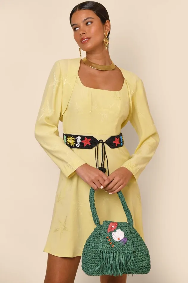 Women Tops RIXO Tahlia Starfish Jacquard Lemon Women Tops RIXO Tahlia Starfish Jacquard Lemon