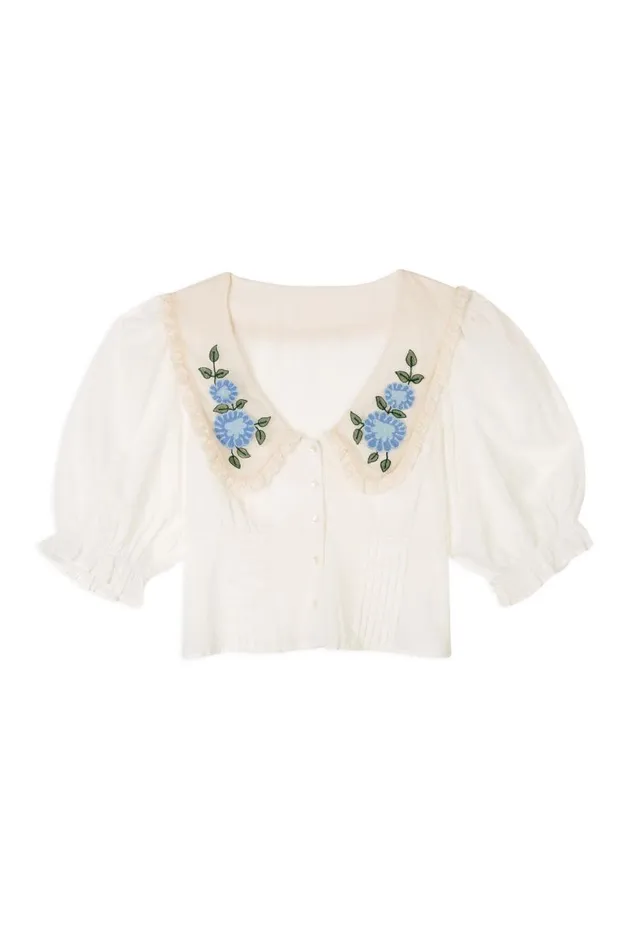 Women Tops RIXO Tuscany Blue Floral Embroidery Women Tops RIXO Tuscany Blue Floral Embroidery