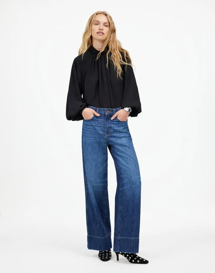 Women Turtleneck LongSleeve Top In Chiffon True Black Madewell Tops and Shirts