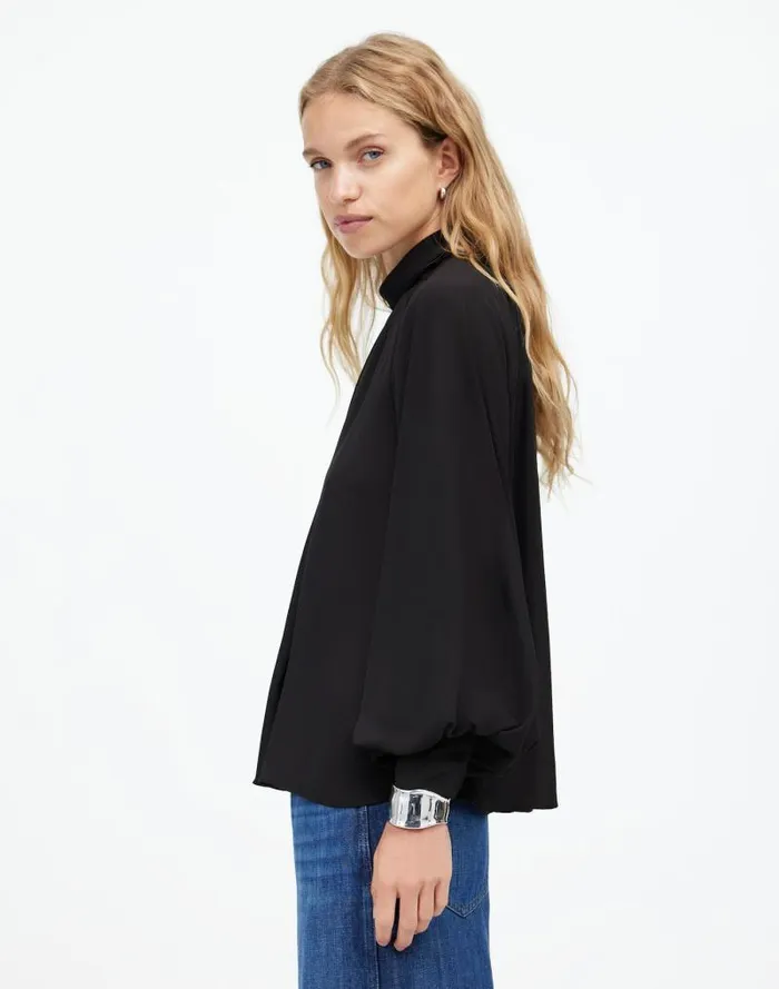 Women Turtleneck LongSleeve Top In Chiffon True Black Madewell Tops and Shirts