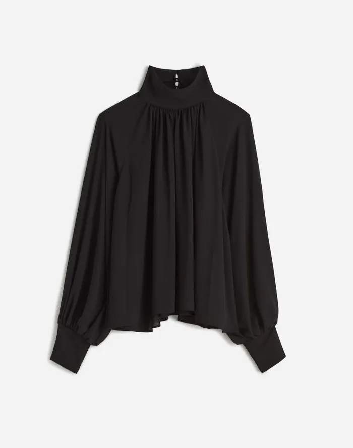 Women Turtleneck LongSleeve Top In Chiffon True Black Madewell Tops and Shirts
