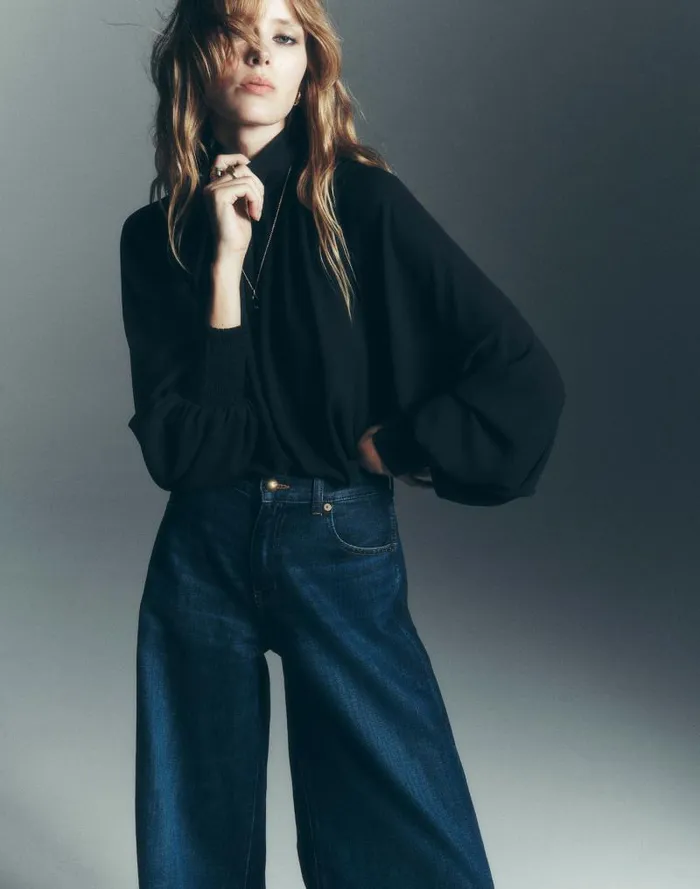 Women Turtleneck LongSleeve Top In Chiffon True Black Madewell Tops and Shirts