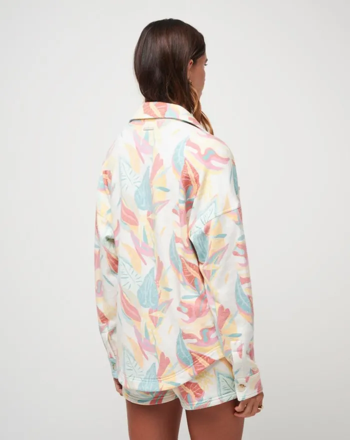 Women VACAY AND ROSE CLOUD FLEECE SHACKET Ivory Multi TravisMathew Jackets