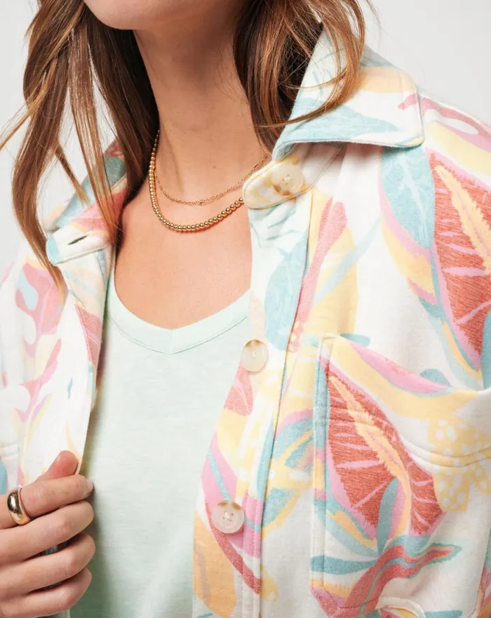 Women VACAY AND ROSE CLOUD FLEECE SHACKET Ivory Multi TravisMathew Jackets