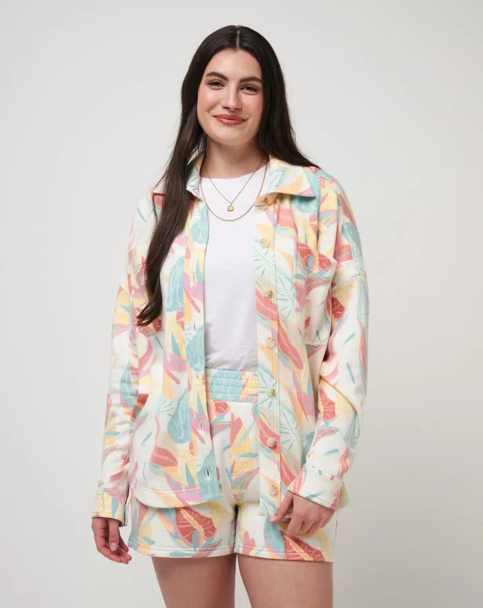 Women VACAY AND ROSE CLOUD FLEECE SHACKET Ivory Multi TravisMathew Jackets