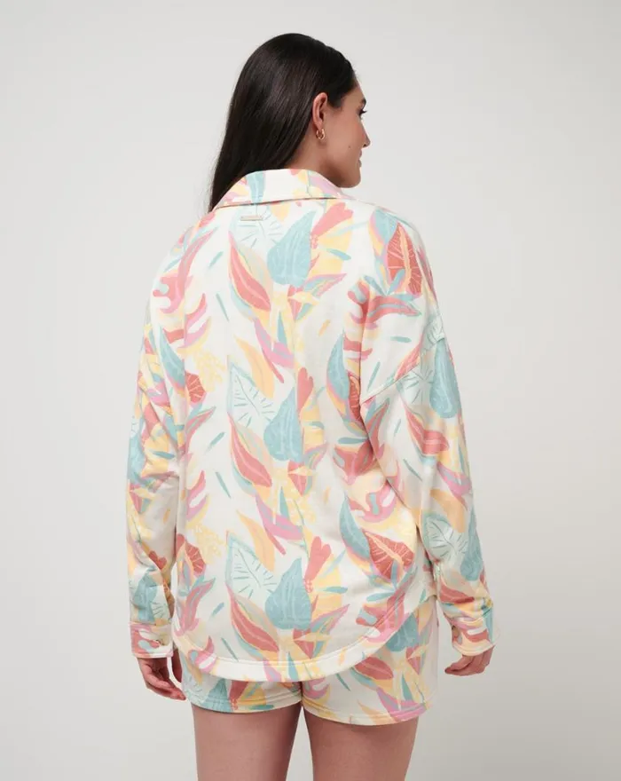Women VACAY AND ROSE CLOUD FLEECE SHACKET Ivory Multi TravisMathew Jackets