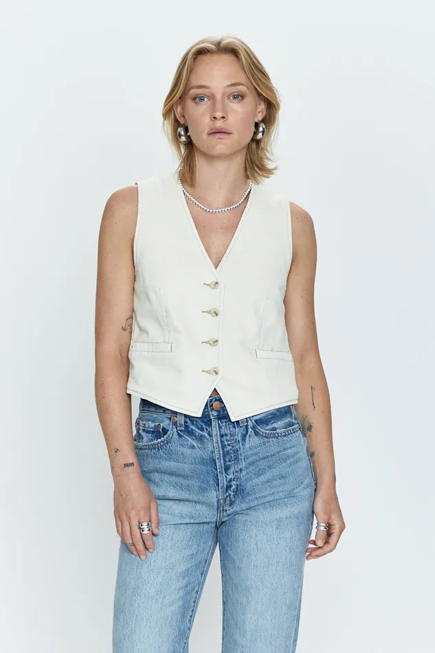 Women Vero Denim Vest 8211 Ecru Pistola Denim Tops